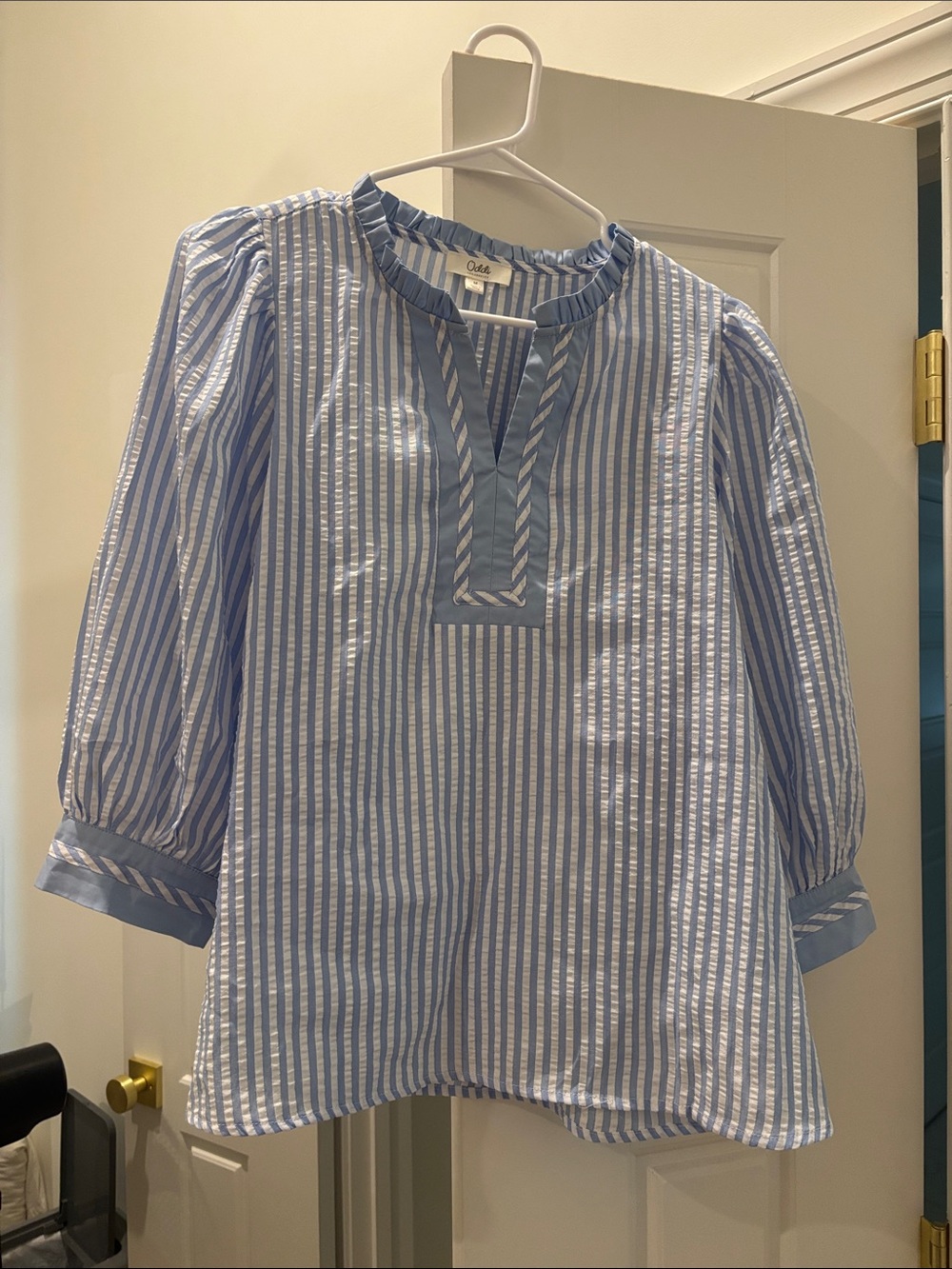 Rails Blue & White Striped Cotton Peasant Blouse